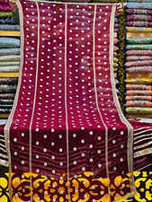 Pink White Polka Dot Saree with Border, Silk Blend, Unstitched Women