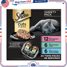 Sheba Wet Cat Food Cuts in Gravy Variety Pack Salmon Tuna White Fish 24 x 2.6 Oz