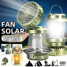 Multi-Functional Solar Camping Lantern, Rechargeable Fan Light with Hook