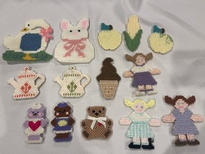 Canvas Art Handcrafted Goose Rabbit Tea Pot  Lot Of 14 Vtg Granny Core Crafts