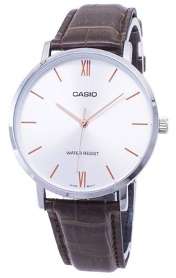 Casio MTP-VT01L-7B2 Japan Mov't Quarz Lederriemen Weiß WR Zifferblatt Herrenuhr