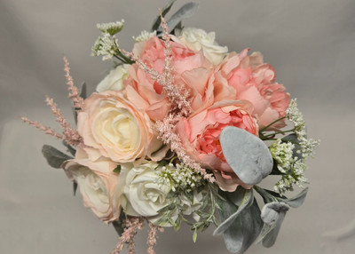 White Pink Rose Bridal Bouquet Handmade Artificial Wedding Flowers