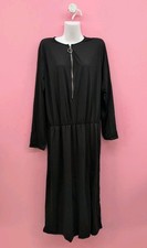 Front Zipper Round Neck Long Sleeve Women's Midi Dress Size 2XL Black
