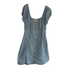 Madewell Light Wash Denim Button Front Puff Sleeve Mini Dress DM6976 Size 10
