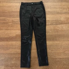 Shinestar black faux leather high-rise straight leg pants size large L b47