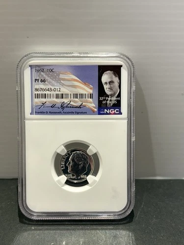 1962 Roosevelt Dime 10C NGC PF66 32nd President FDR Facimile Signature Label 🔥