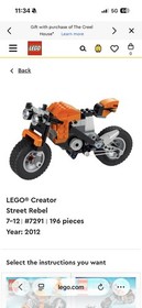 Lego Creator 3-in-1 7291: Street Rebel motorcycle - 100% complete - RETIRED