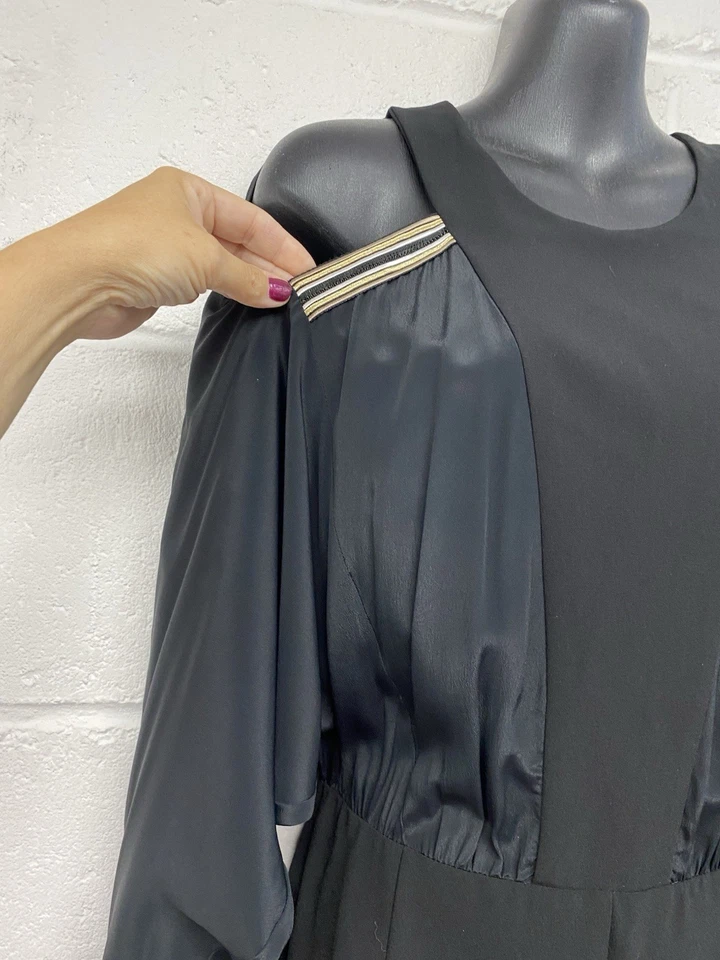 Macacão Patrizia Pepe preto asa de morcego ombro frio tamanho 14 RRP £290 PC - Imagem 4 de 4