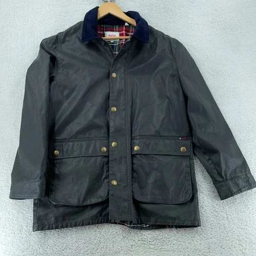 Stafford Prep Waxed Jacket Mens XL Black Flannel Lined Collared Snap Inside Zip - product listing photo
