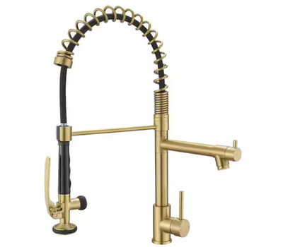 BWE Commercial Pull Down Kitchen Sink Faucet With Sprayer Modern Brushed Gold