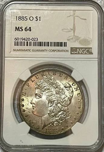 1885-O Morgan Dollar NGC Certified MS64. Beautiful Toning.