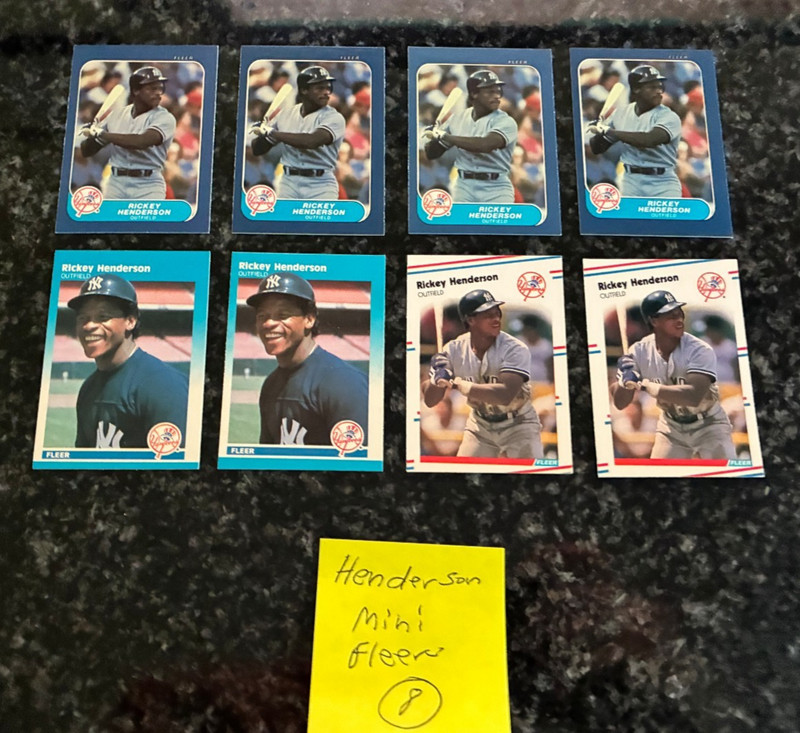 RICKEY HENDERSON CARD LOT (ALL FLEER MINI'S)............8 TOTAL