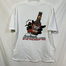 Vintage Whoop Ass Beer XL Y2K T-Shirt Ice Cold 12 Ounces Double Sided Tee Sports