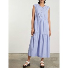 Everlane Tiered Sleeveless Midi Dress Blue Pinstripe SZ S