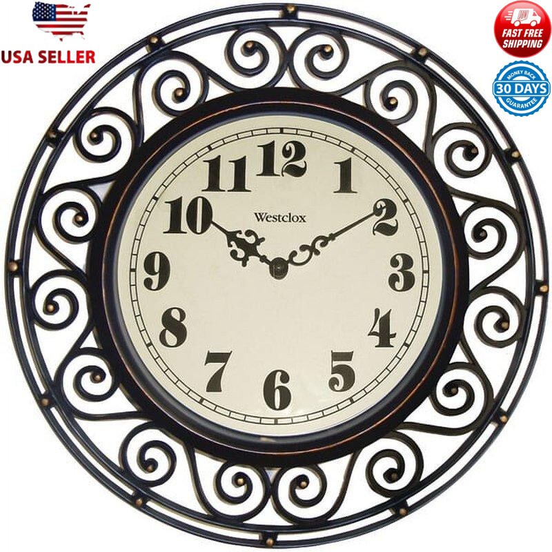 12 In Bronze Wrought Iron Style Wall Clock Quartz Accuracy Convex Glass Lens New