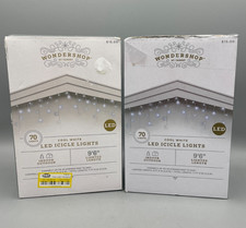 Lot Of 2 Wondershop LED Icicle Lights 9  6  Cool White 70 Lights NEW Opened Box