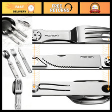 3-in-1 Camping Utensils Set with Case - Knife, Spoon, Fork - Silver Outdoor Gear