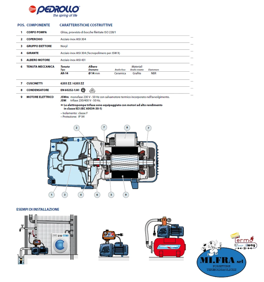 Elettropompa Pedrollo JSWm 2CX HP 1 220v Autoadescante Centrifuga x autoclave - Immagine 4 di 4
