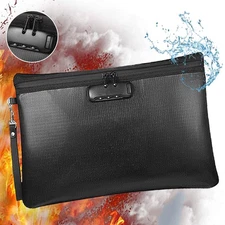 14x10" Fireproof Document Bag With Lock Waterproof Safe Cash Money Pouch Travel