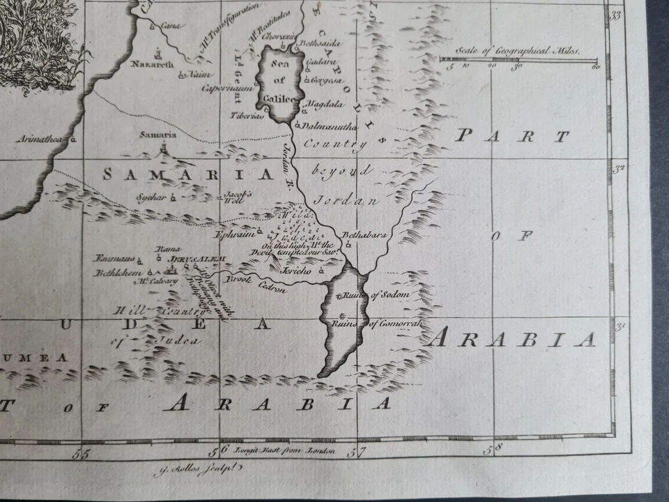 Antique 1765 Biblical Map - Travels of Jesus - Judea - Galilee - Israel -Samaria - Image 3 of 4