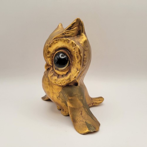 Vintage Anthony Freeman Mcfarlin Gold Ceramic Owls Big Eyes Damaged - Picture 2 of 6