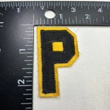 VINTAGE c 1970s Yellow On Black P Letter Initial P Patch (Really Old Stock) 00DM