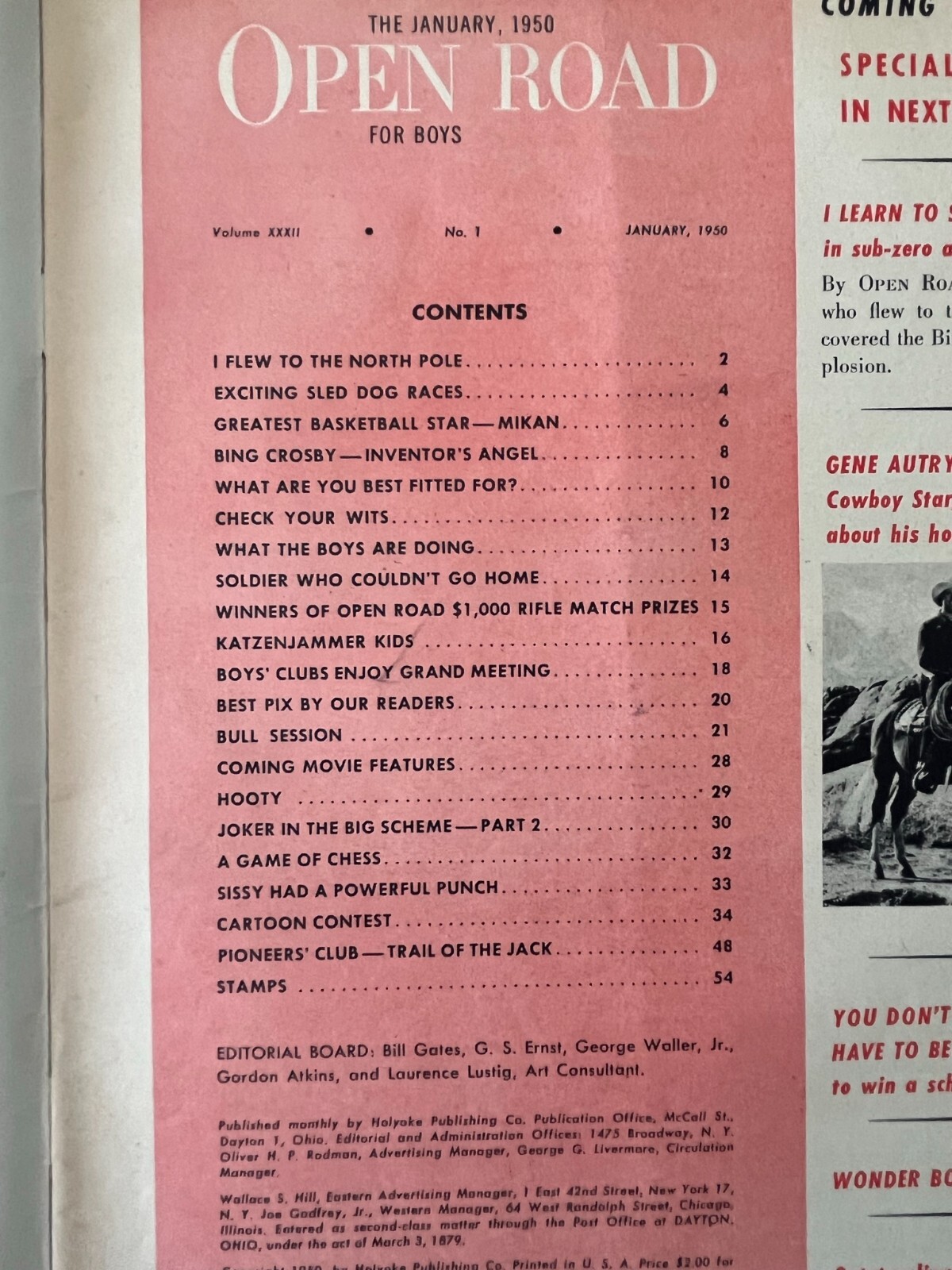 OPEN ROAD Magazine January 1950 Mikan Basketball Dog Sled Racing