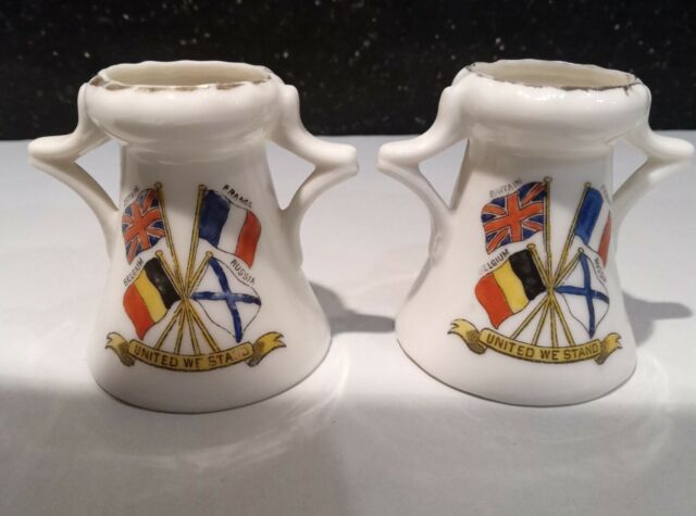 Meir Arms Crested China Flags of the Allies Pair United We Stand
