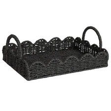 Handwoven Paper Rope Tray With Scalloped Edge Black