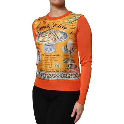 Dolce & Gabbana F6ALPTHI1BXHG3TN 関税送料込 DOLCE & GABBANA Top Orange Cannoli Sicilian Silk Crew Neck