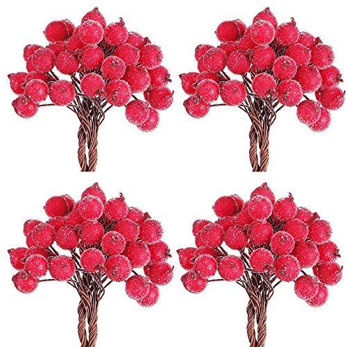 160 Pezzi Bacche Glassate Rosse, Bacche Glassate Artificiali, Bacche (l2N)