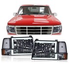 Fit For 92-96 Ford F150 F250 F350 Dual LED Tube Headlights Bumper Lamps Smoke