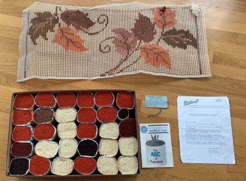 Vtg Shillcraft Readicut Pure WOOL Rug Kit # 612 14 x 32 Leaves NOS WO Box