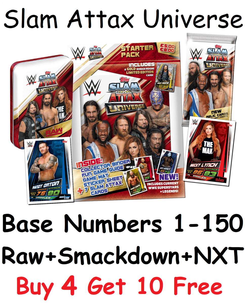 WWE Slam Attax Universe Base Cards Numbers 1-150 Raw Smackdown NXT