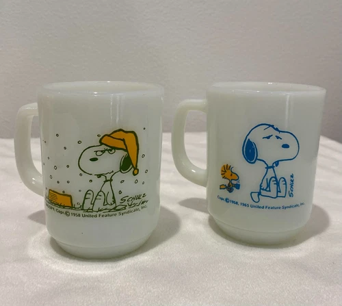 Anchor Hocking Fire King Snoopy Mug Coffee Break French Toast 1958/65 Set 2