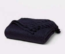 Threshold Faux Mohair Throw Blanket Oversized 60x80 Midweight Knitted Fringe