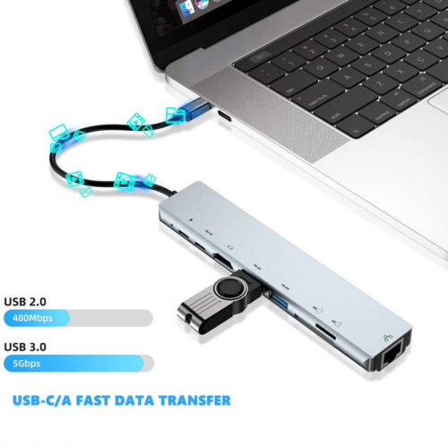 8 in 1 USB C Hub to RJ45 Ethernet Type C Hub Adapter Charger for Macbook 4K HDMI - Picture 8 of 33