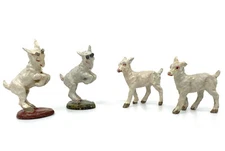 Elastolin Lineol Farm Baby Goat Lot 4 Composite Toy Figures 1930s Putz Vintage