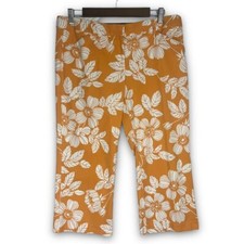 Express Orange White Floral Cotton Stretch Tropical Capri Crop Pants Size 10
