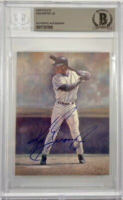 Ken Griffey auto signed 3x5 card 322/1000 Seattle Mariners MLB BAS Encap