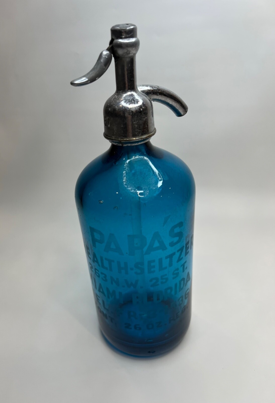 Vintage Blue Glass Seltzer Bottle Papas Health Seltzer Miami Florida eBay