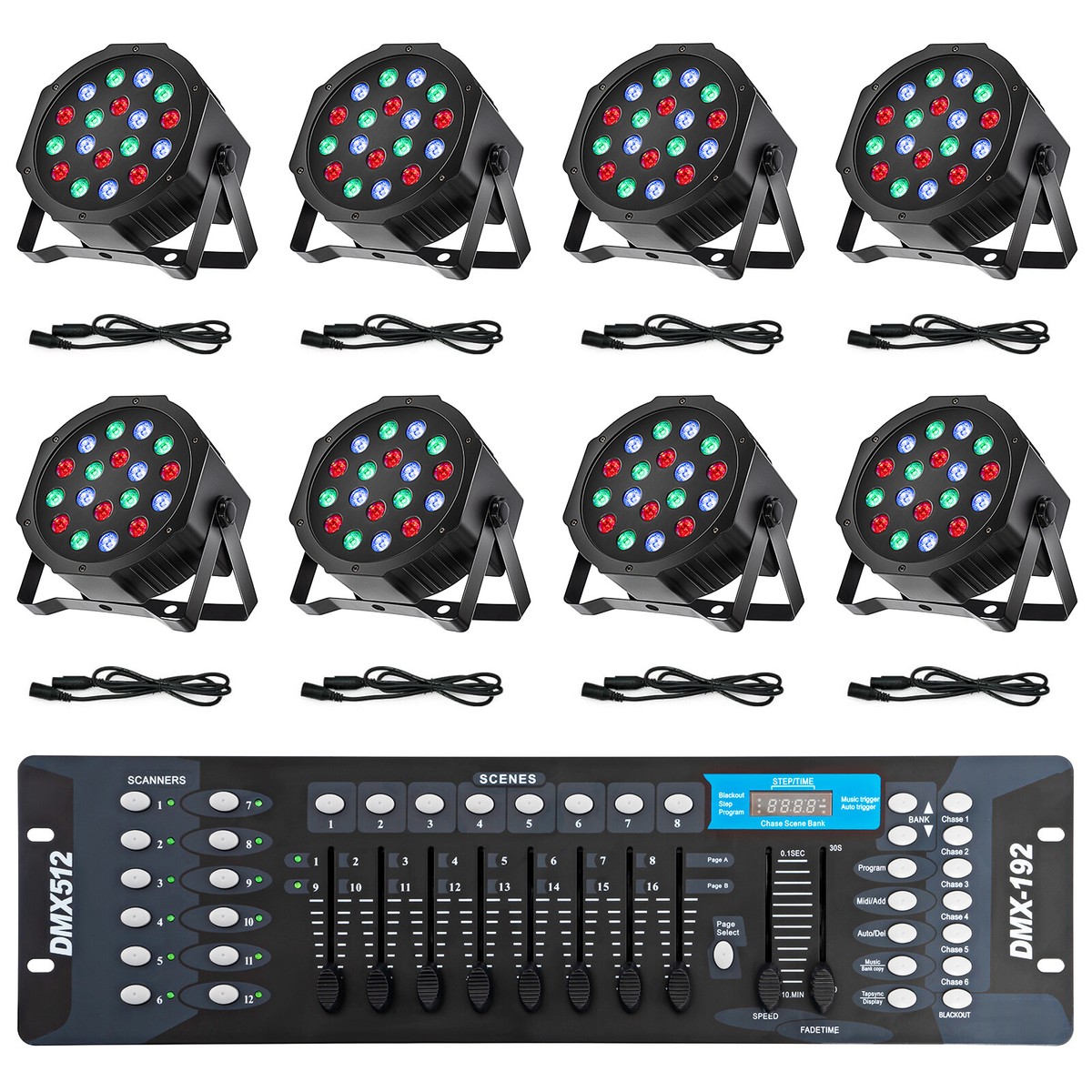 8 Pack LED Stage Lights DMX 18x3W RGB Par Can Lights with Remote