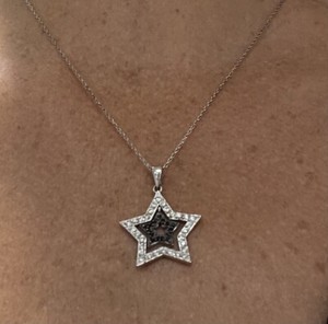 Sterling Silver Black & White Stone Double Star Necklace 925 Chain