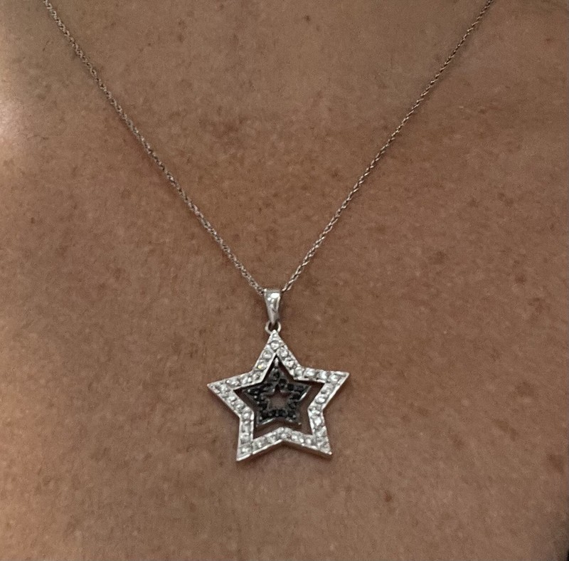 Sterling Silver Black & White Stone Double Star Necklace 925 Chain