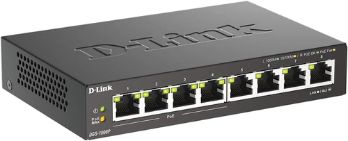 D-Link DGS-1008P Switch 8 Porte 10/100/1000 Gigabit, Power Over Ethernet, nero