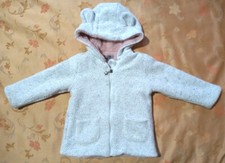 MAGLIA IMBOTTITA PELO GIACCHINA BIANCA GRIGIA+CAPPUCCIO BIMBA 12-18 MESI giacca