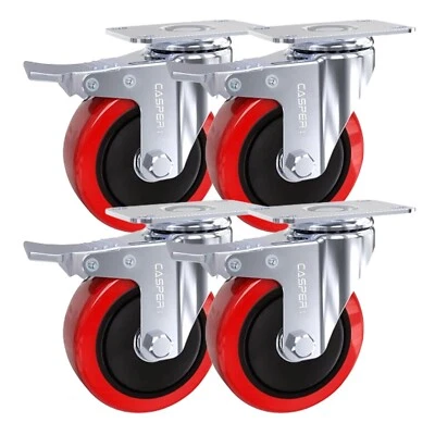 CASPERI 4 X Heavy Duty Double Bearing Braked 100mm Swivel Castor Wheel Trolley 700 Kg