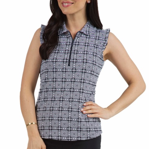 White Ruffle Sleeveless Golf Shirt 