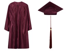 Maroon / Burgundy Shiny Graduation Cap Gown and Tassel - 13 sizes available
