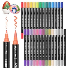 Shuttle Art 28 Colors Dual Tip Acrylic Paint Markers, Brush Tip and Fine Tip Acr